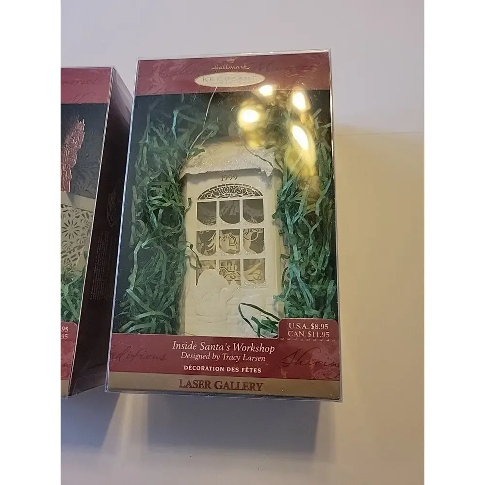 2 Hallmark 1999 Laser Gallery Inside Santa's Workshop & Xmas in Bloom Orig Boxes